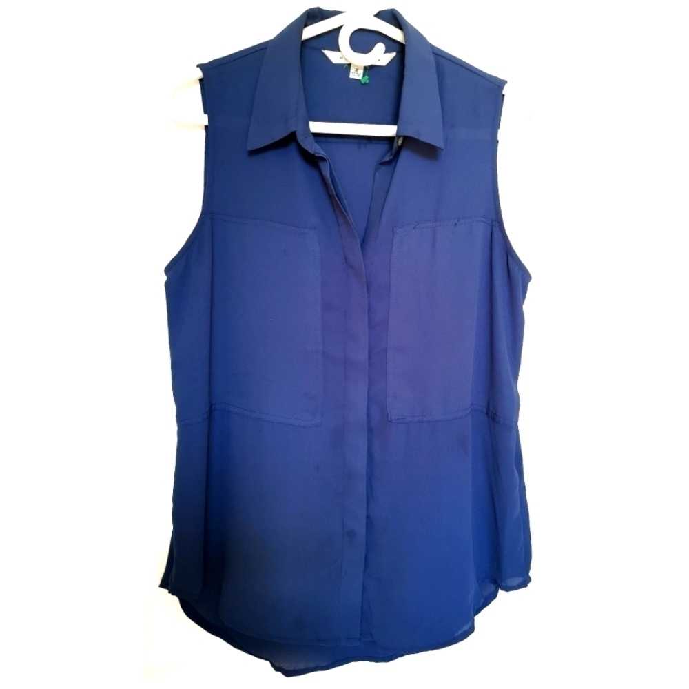 Max Studio Navy Blue Sleeveless Crepe Tunic Blouse
